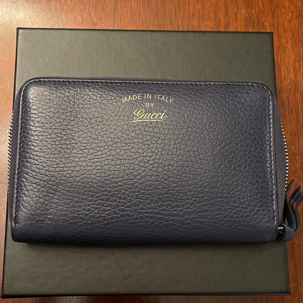 Gucci Navy Swing Round Bi-fold Leather 354497 Wallet